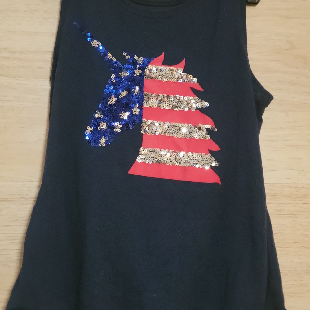 Navy Unicorn Sequin Kids Tank Top